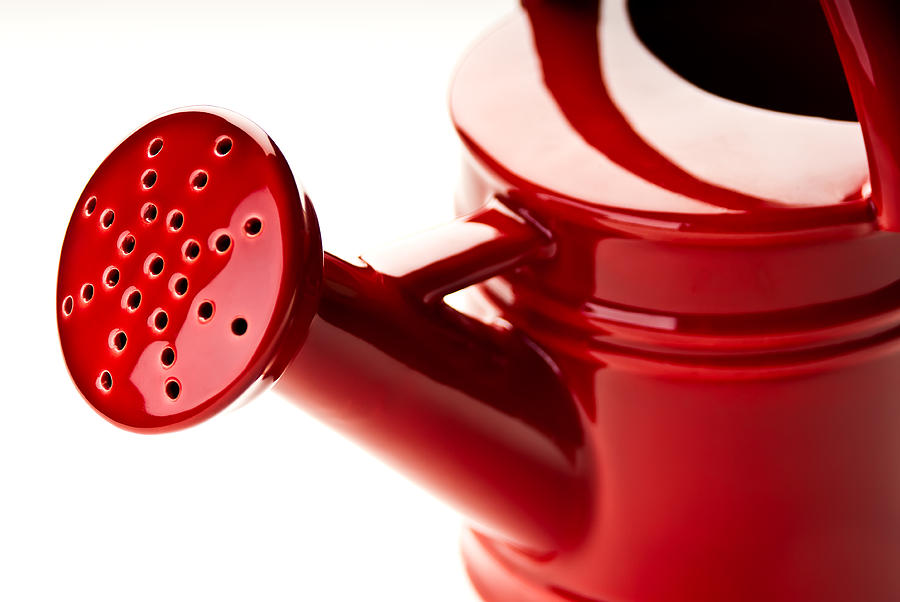 Glossy Photograph - Red Ceramic Watering Can by Onyonet Photo studios