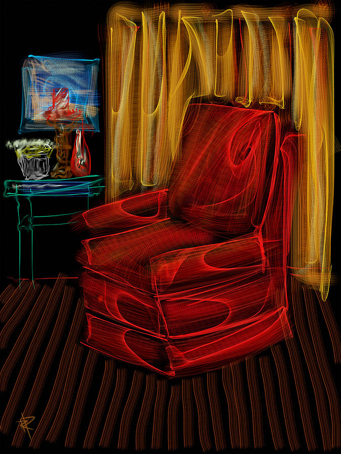 Red Chair at Night Mixed Media by Russell Pierce
