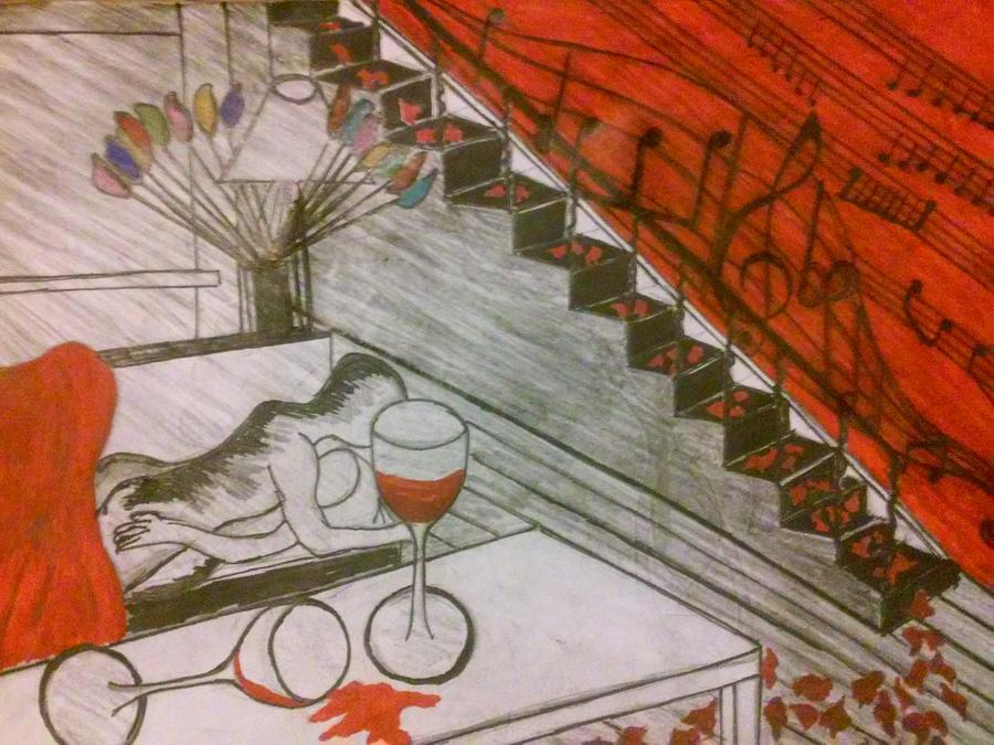 Red Champagne Drawing