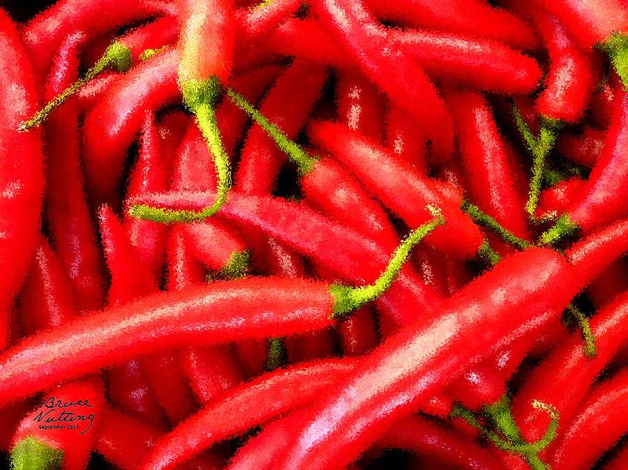 Red Chili Peppers a la Neo-pointillism Painting by Bruce Nutting