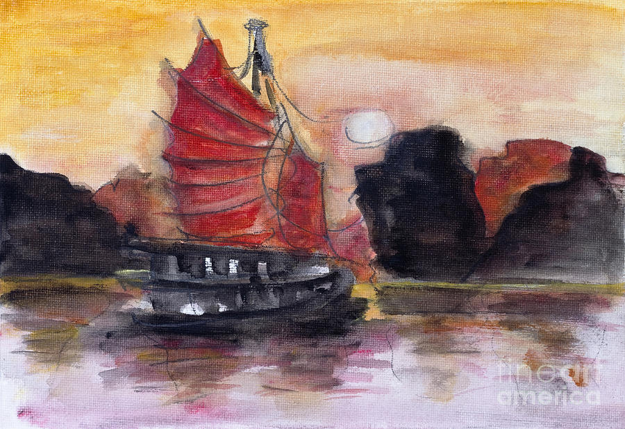 Red Chinese Sunset Painting
