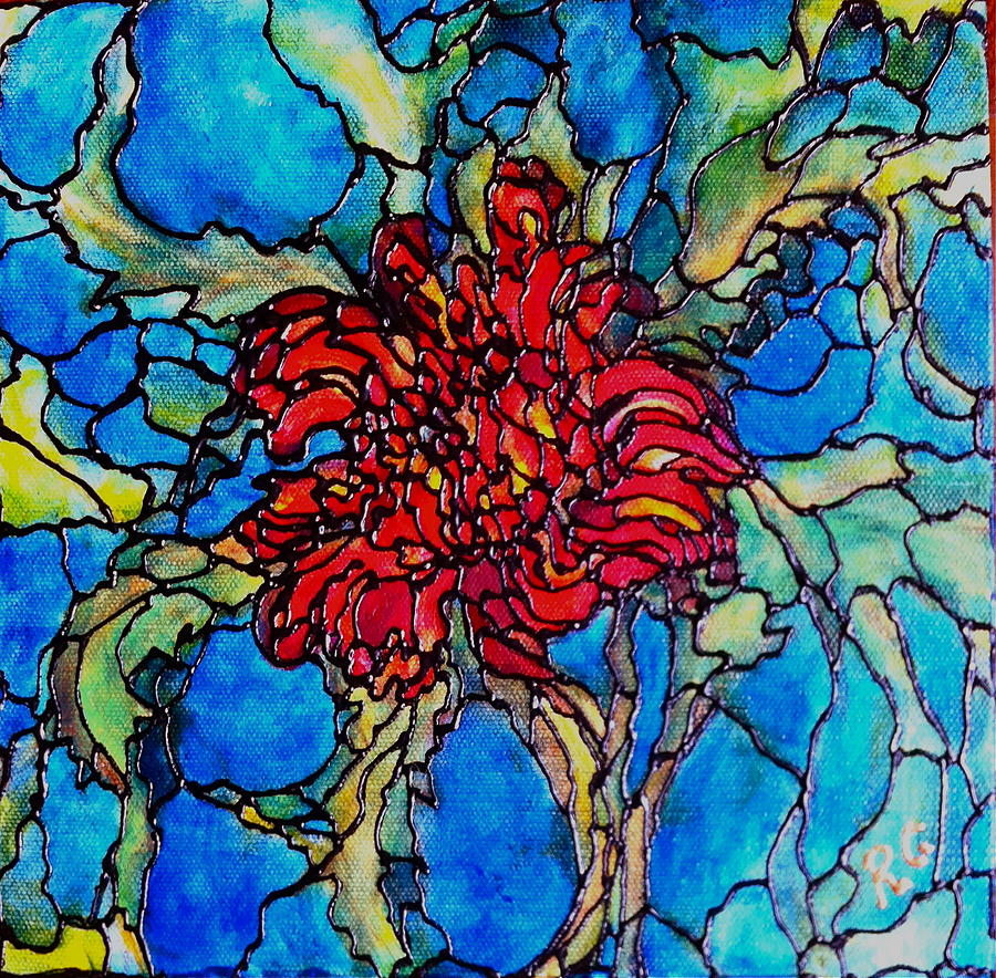 Red Chrysanthemum Painting by Rae Chichilnitsky