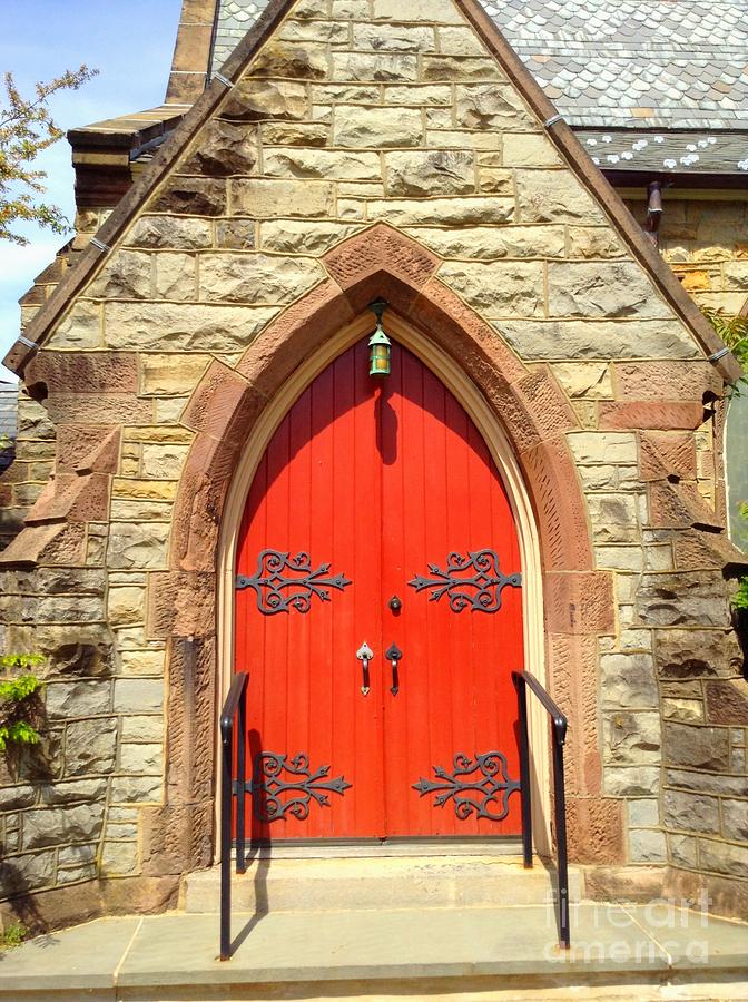 Lamp Photograph - Red Church Door by Becky Lupe