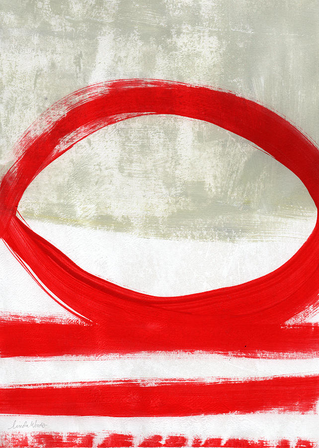 Abstract Painting - Red Circle 4- abstract painting by Linda Woods