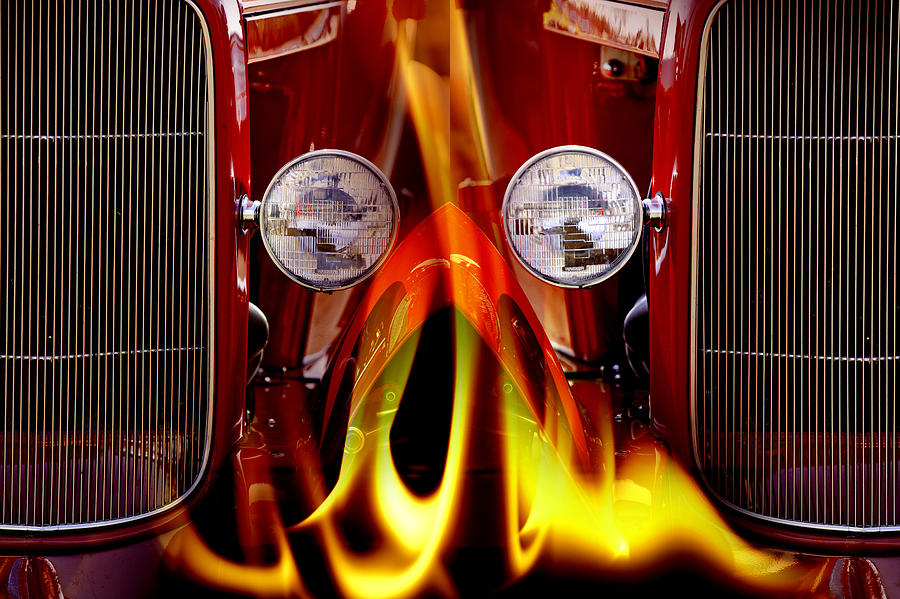 Red Classic Car Fire Photograph by M K Miller