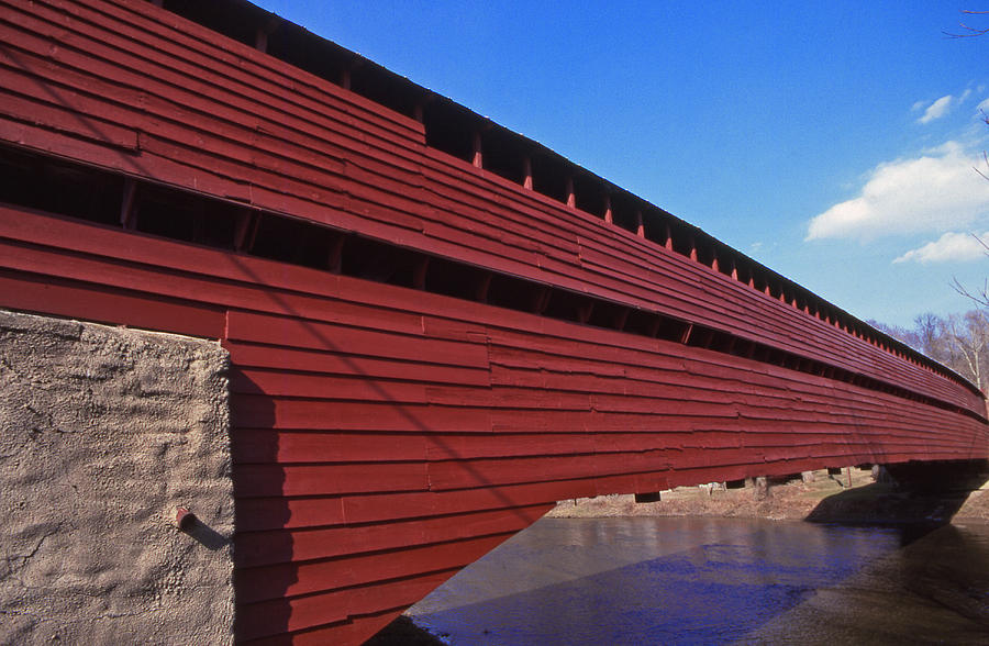 Red Covered Bridge Span Photograph