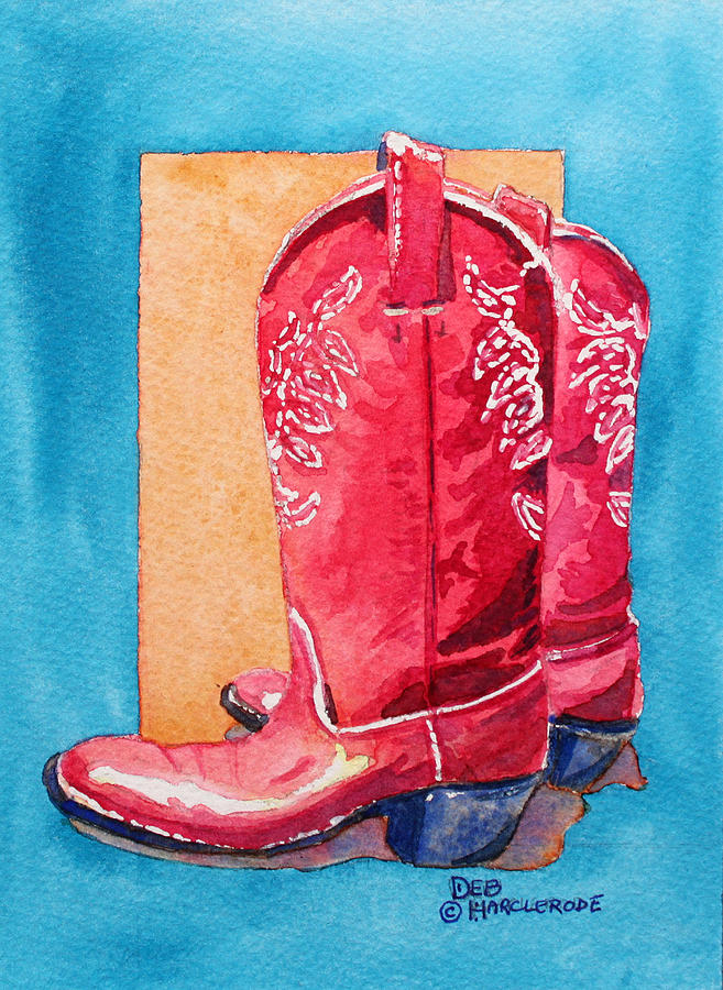 Boot Painting - Red Cowgirl Boots by Deb Harclerode