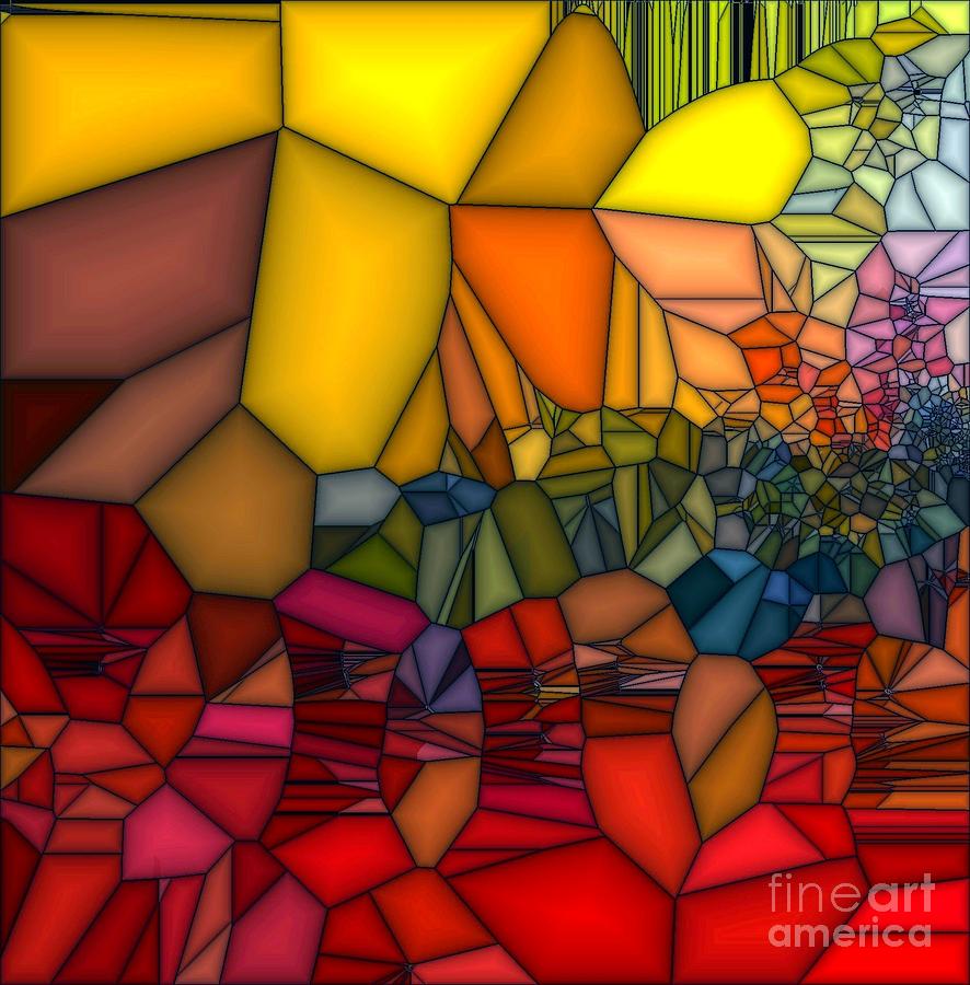 Red Cracked Glass Painting by Saundra Myles