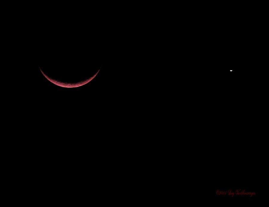 Red Crescent Moon and Venus Photograph by Lucy VanSwearingen