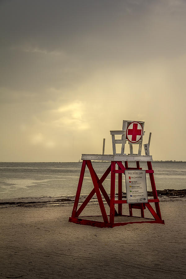 Sunset Photograph - Red Cross Lifeguard by Marvin Spates