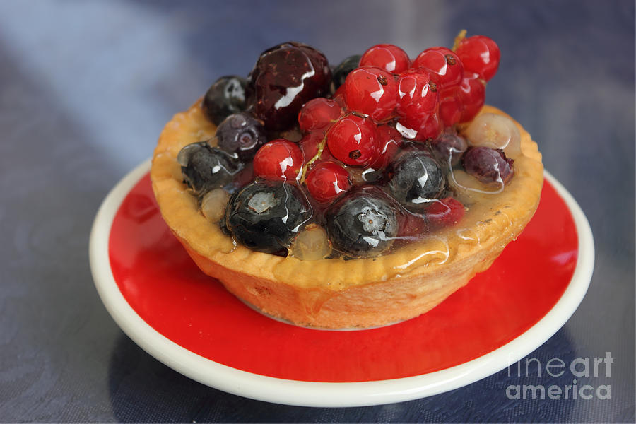 Fruit Photograph - Red Currants Tartlet with red and black berries by Kiril Stanchev