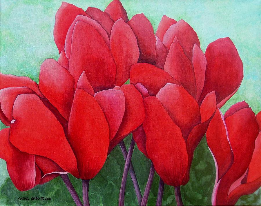 Flower Painting - Red Cyclamens by Carol Sabo