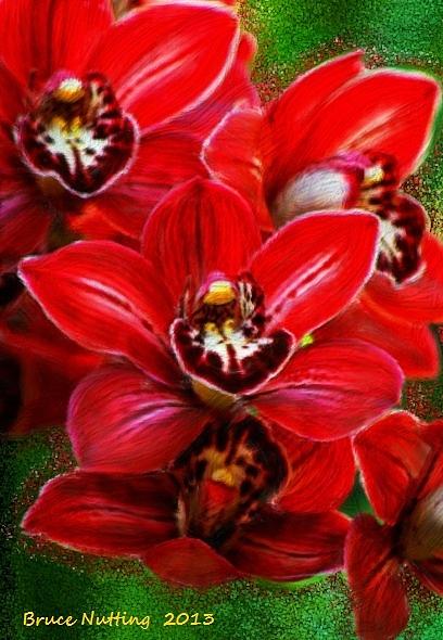 Flowers Still Life Painting - Red Cymbidiums by Bruce Nutting