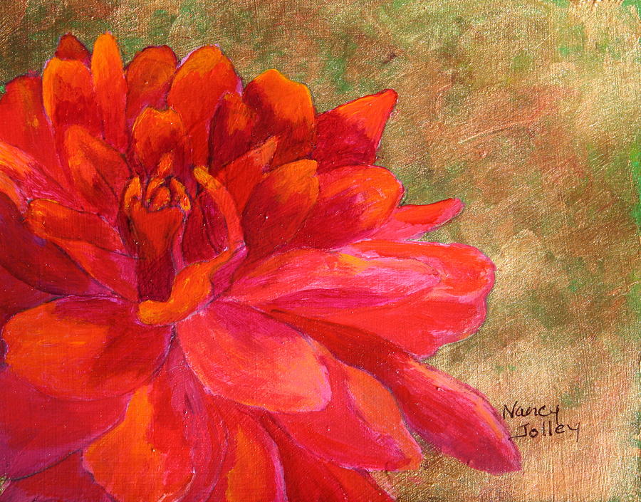 Red Dahlia Painting by Nancy Jolley