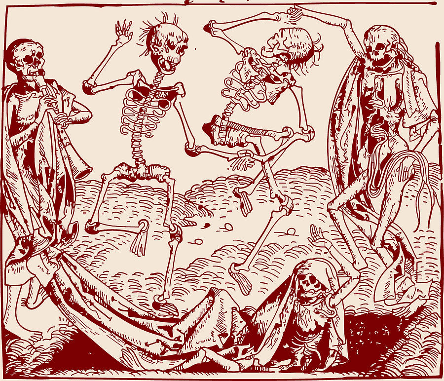Skeleton Drawing - Red Dance Macabre by    