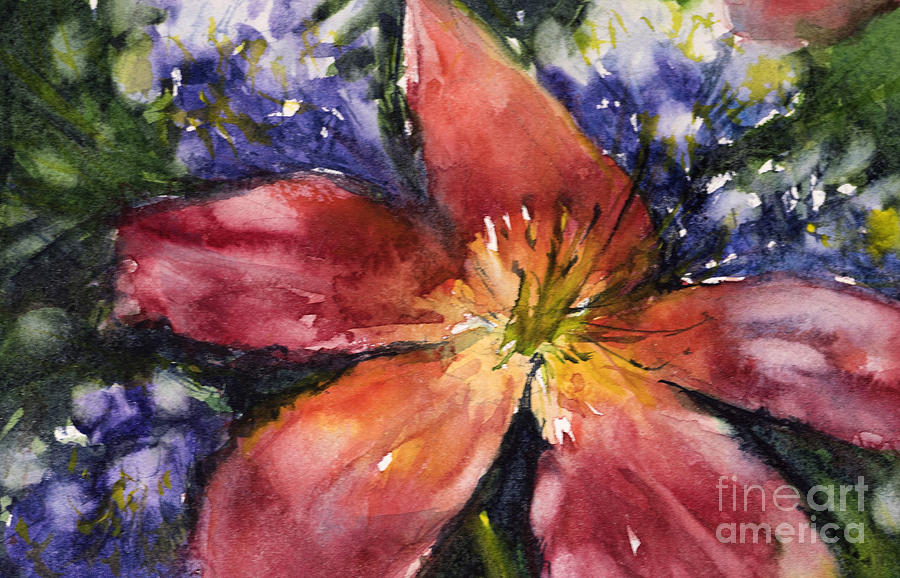 Red Daylily Painting by Judith Levins