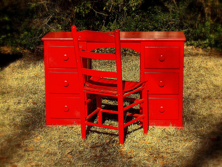 Red Desk and Chair Photograph by Rodney Lee Williams