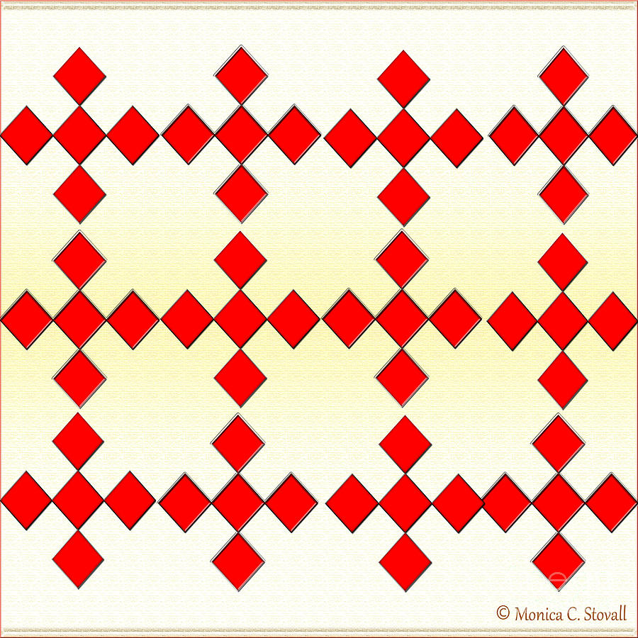 Red Diamonds on White and Pale Yellow Design Digital Art by Monica C Stovall
