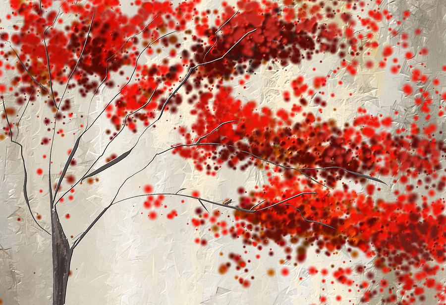 Red Divine- Autumn Impressionist Painting by Lourry Legarde