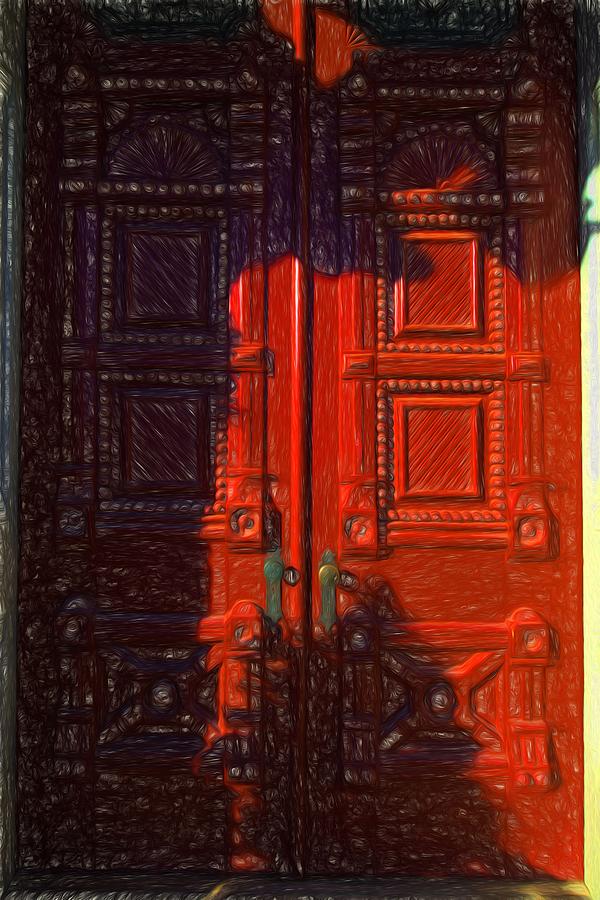 Architecture Photograph - Red Door behind Mysterious Shadow  by L Wright