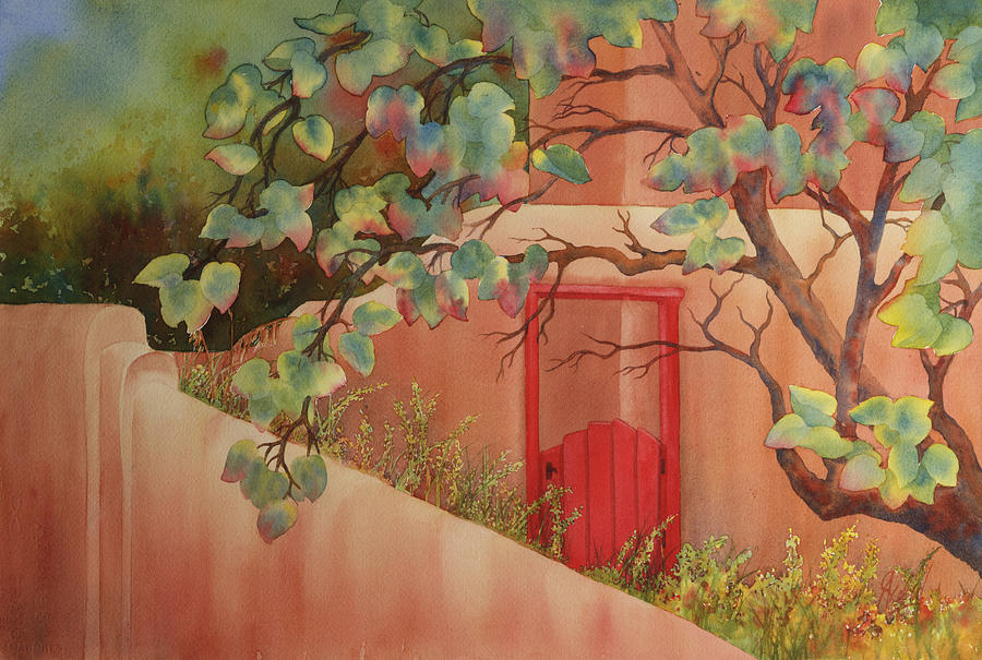 Red Door in Adobe Wall Painting by Johanna Axelrod