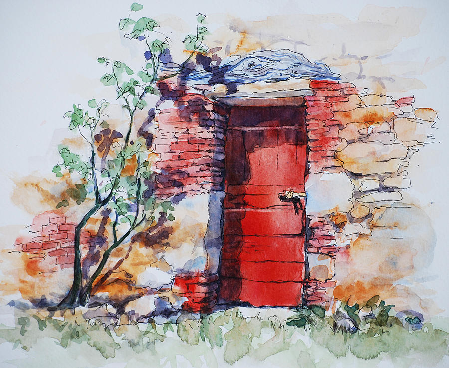 Red Door Painting by Sue Zimmermann
