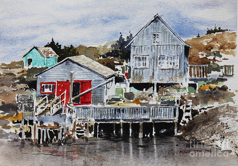 Red Doors At Peggys Cove Painting by Monte Toon