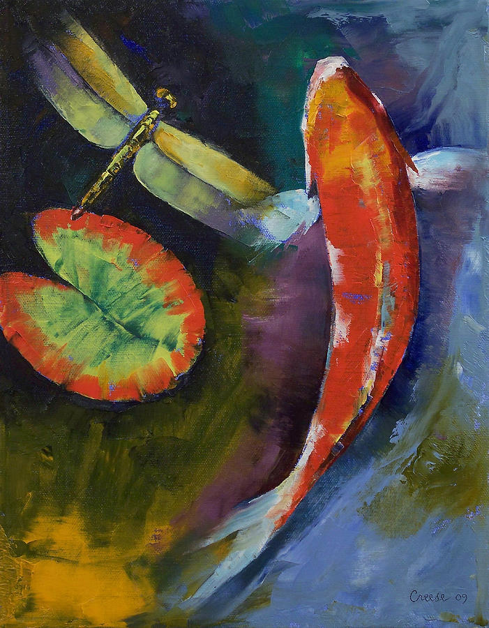 Dragon Painting - Red Dragon Koi by Michael Creese