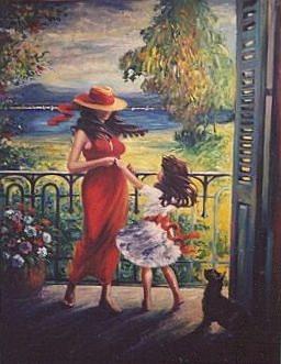 Red Dress Mother Daughter Painting by Philip Corley