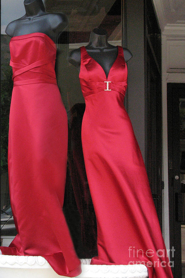 Red Dresses Mannequins - Pretty Red Dresses Fashion Decor Photograph by Kathy Fornal