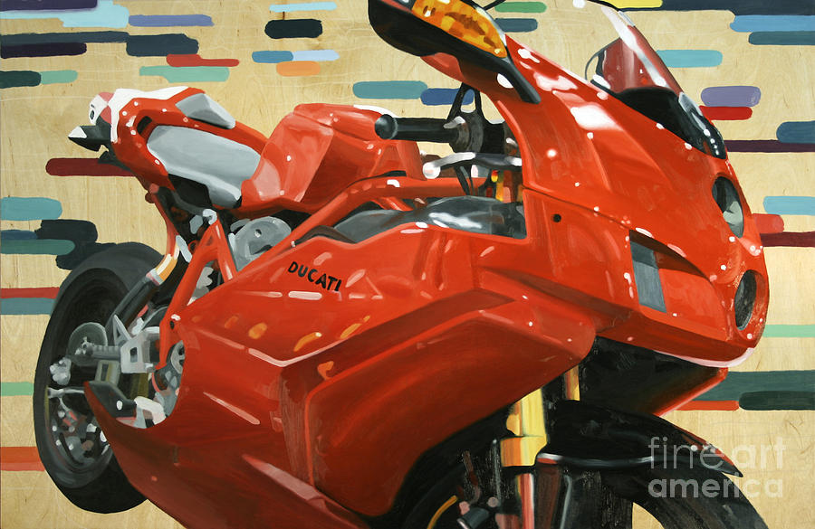 Motorcycle Painting - Red Ducati by Guenevere Schwien