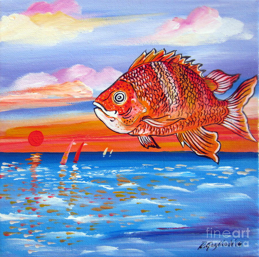 Red Emperor Fish out of the sea Painting by Roberto Gagliardi