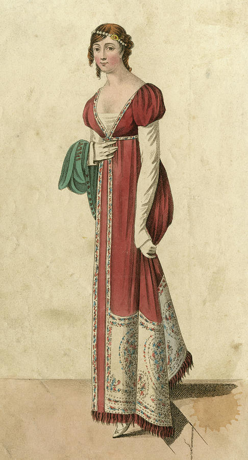 Red Evening Shawl Dress Created Drawing by Mary Evans Picture Library ...