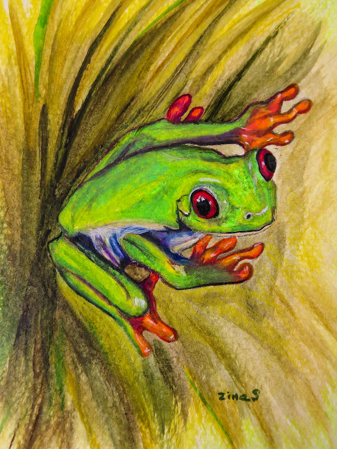 Red eyed frog Painting by Zina Stromberg