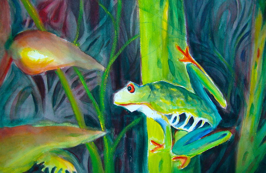 Frog Painting - Red-eyed Green Tree Frog No. One by Myra Evans Frog Painting - Red-eyed Green Tree Frog No. One by Myra Evans