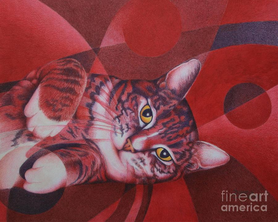 Red Feline Geometry Painting by Pamela Clements
