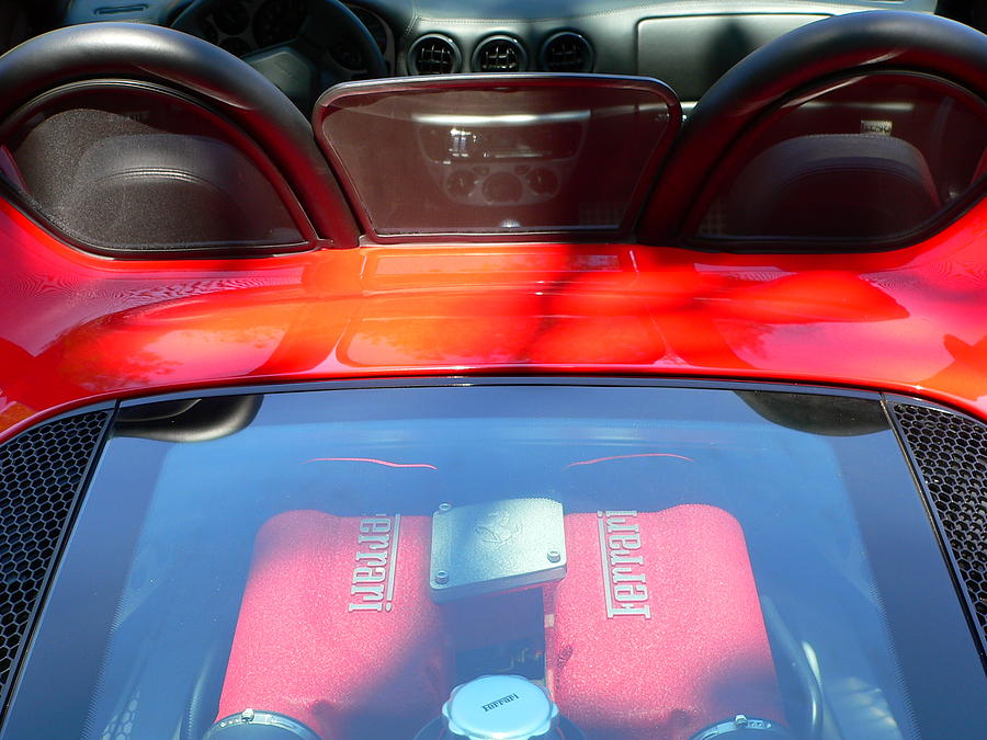 Red Ferrari Engine and Seats Photograph by Jeff Lowe