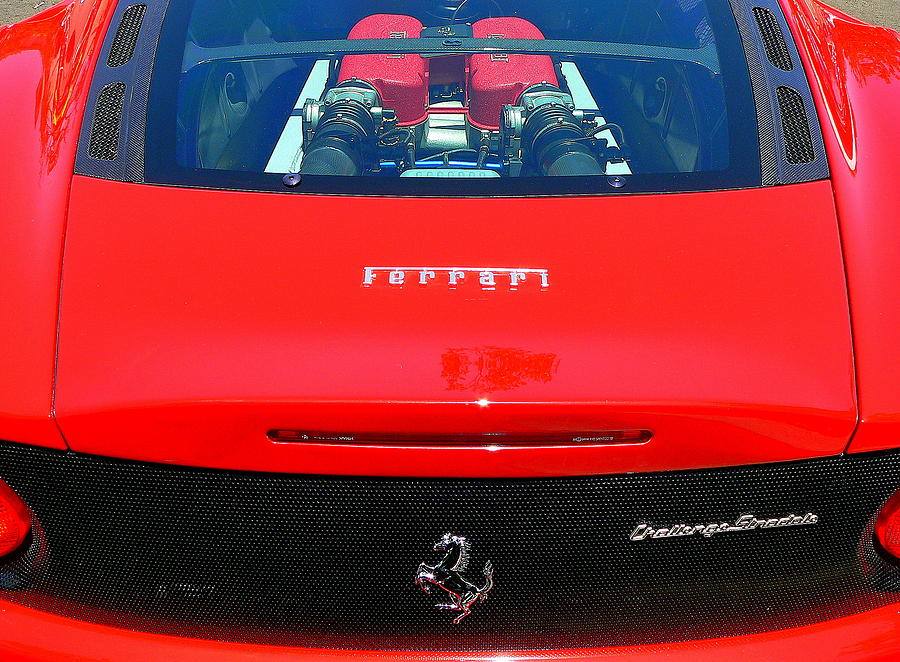 Red Ferrari Engine Window Photograph by Jeff Lowe