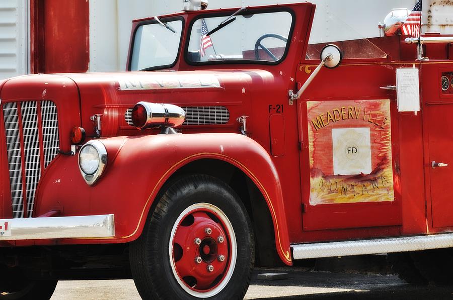 Vintage Photograph - Red Fire Truck by Image Takers Photography LLC - Carol Haddon