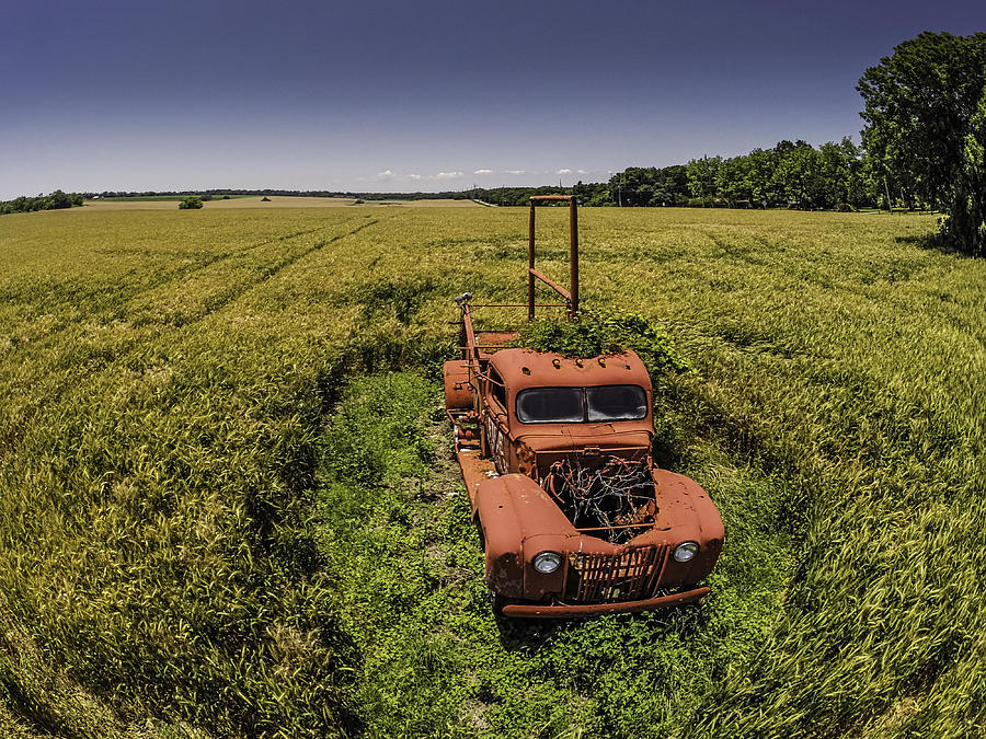 Red Firetruck in the Field Digital Art by Michael Thomas