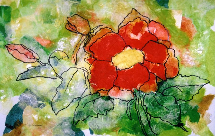 Abstract Painting - Red flower by Louise Adams