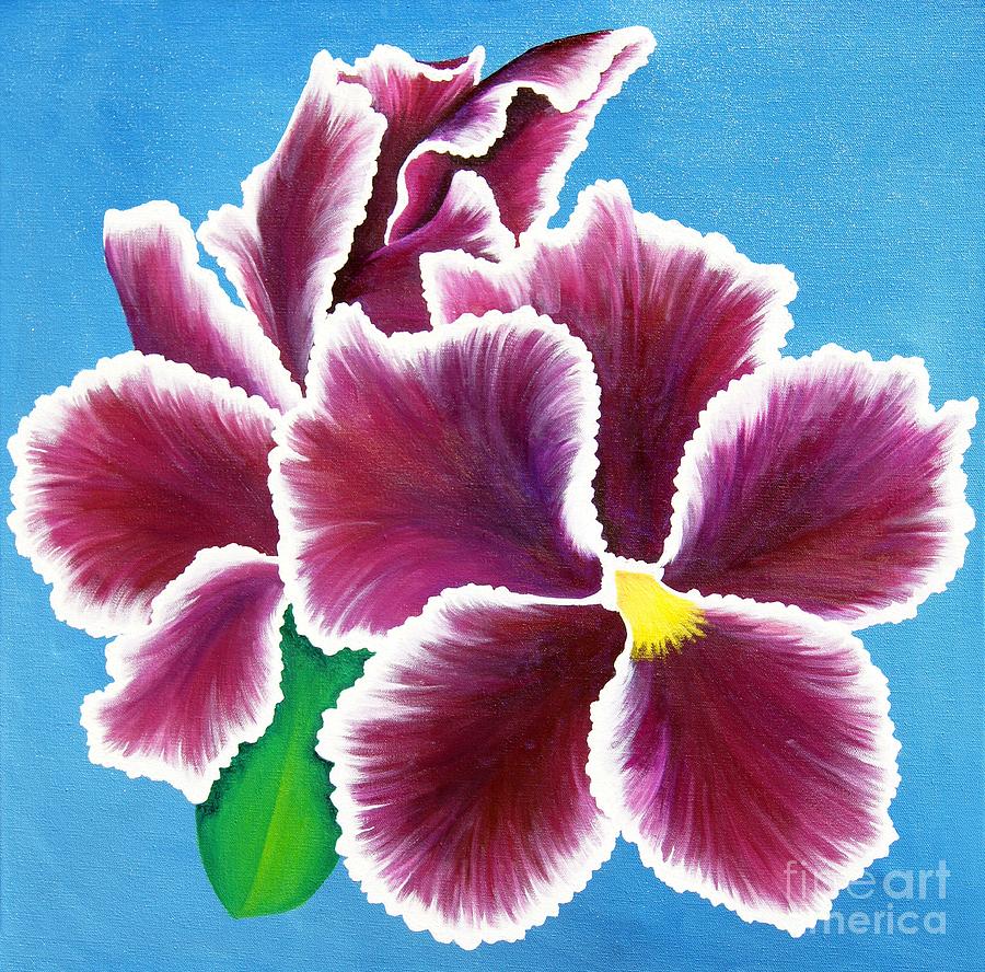 Red Flower on Blue Painting by Pamela Nations