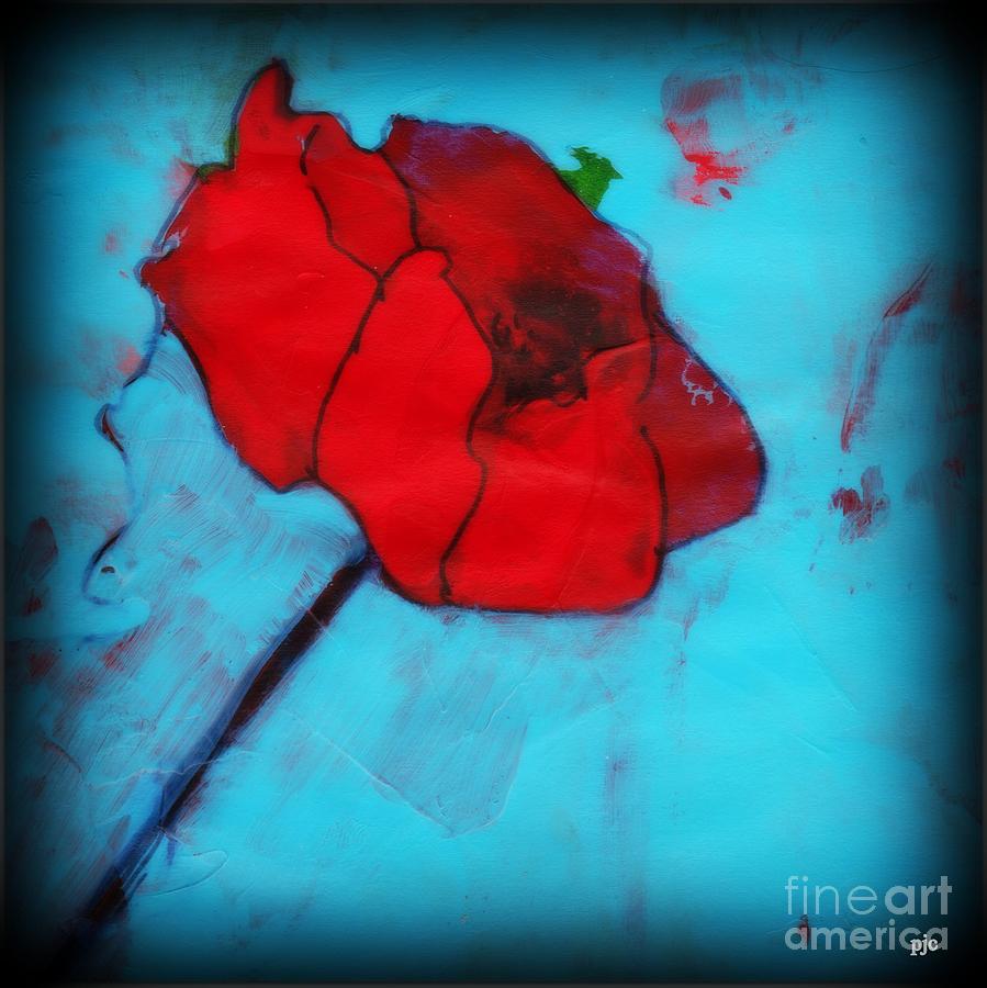 Blue Painting - Red Flower on Blue by Patricia Cleasby