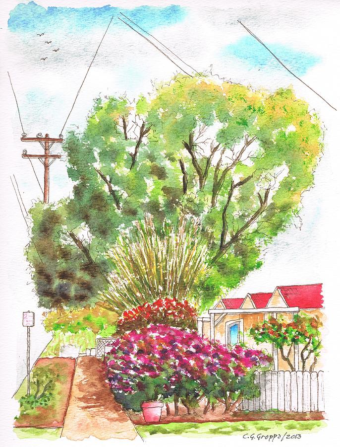 Red flowers and a tree in Santa Paula - California Painting by Carlos G Groppa