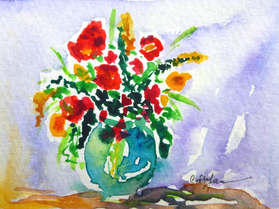 Red flowers in a Vase Painting by Cristina Stefan