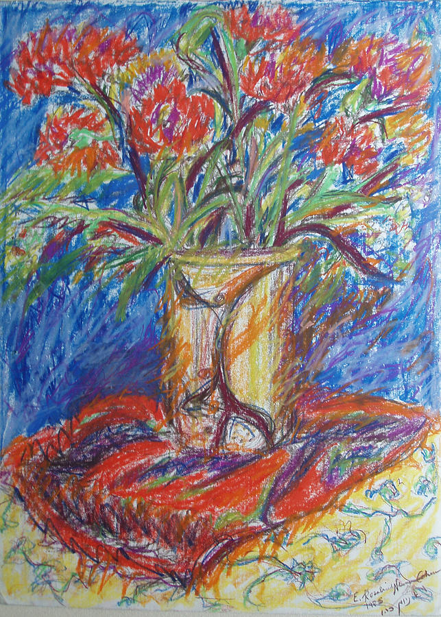 Red Flowers in a Vase Painting by Esther Newman-Cohen