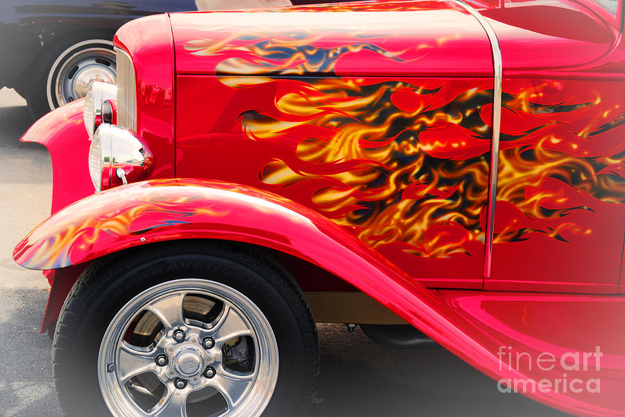Transportation Photograph - Red Ford Street Rod with Desing by Jan Tyler
