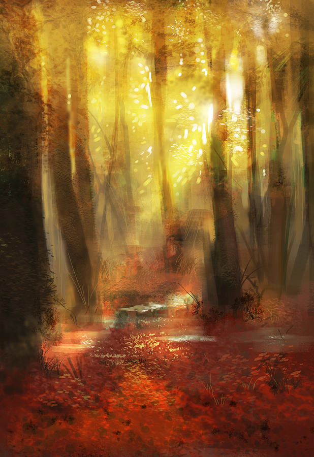 Fall Digital Art - Red forest by Anastasia Michaels