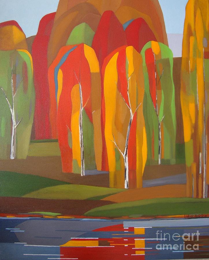 Landscape Painting - Red Forest by Ludmila Kalinina Landscape Painting - Red Forest by Ludmila Kalinina