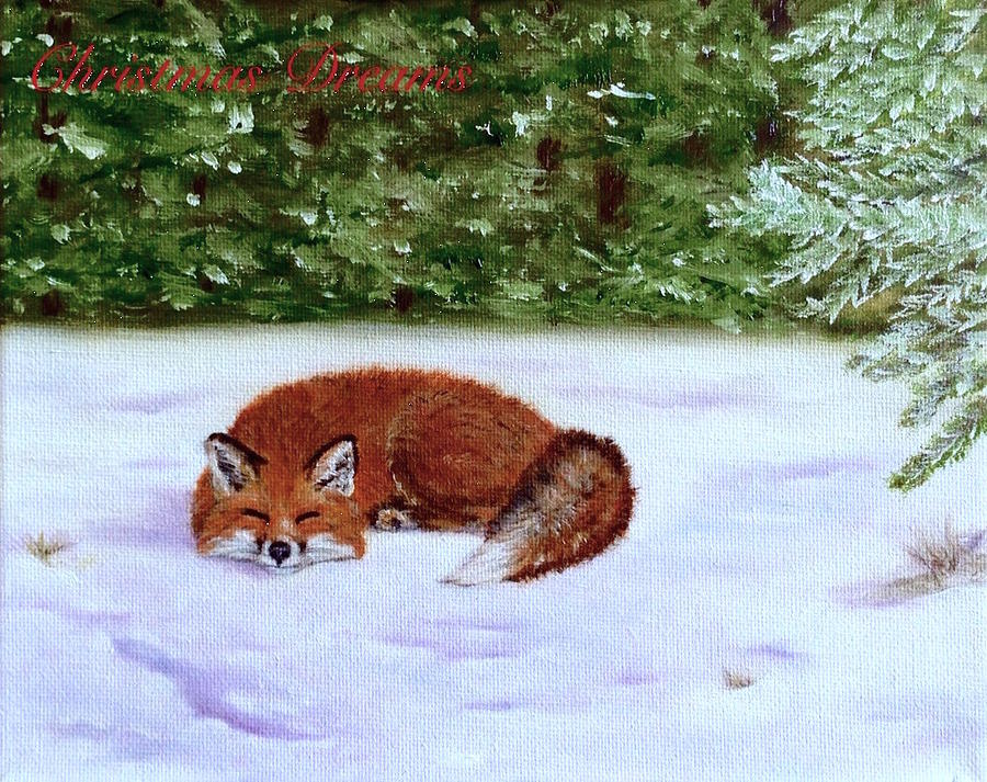 Red Fox Christmas Dreams Card Painting by Dr Pat Gehr